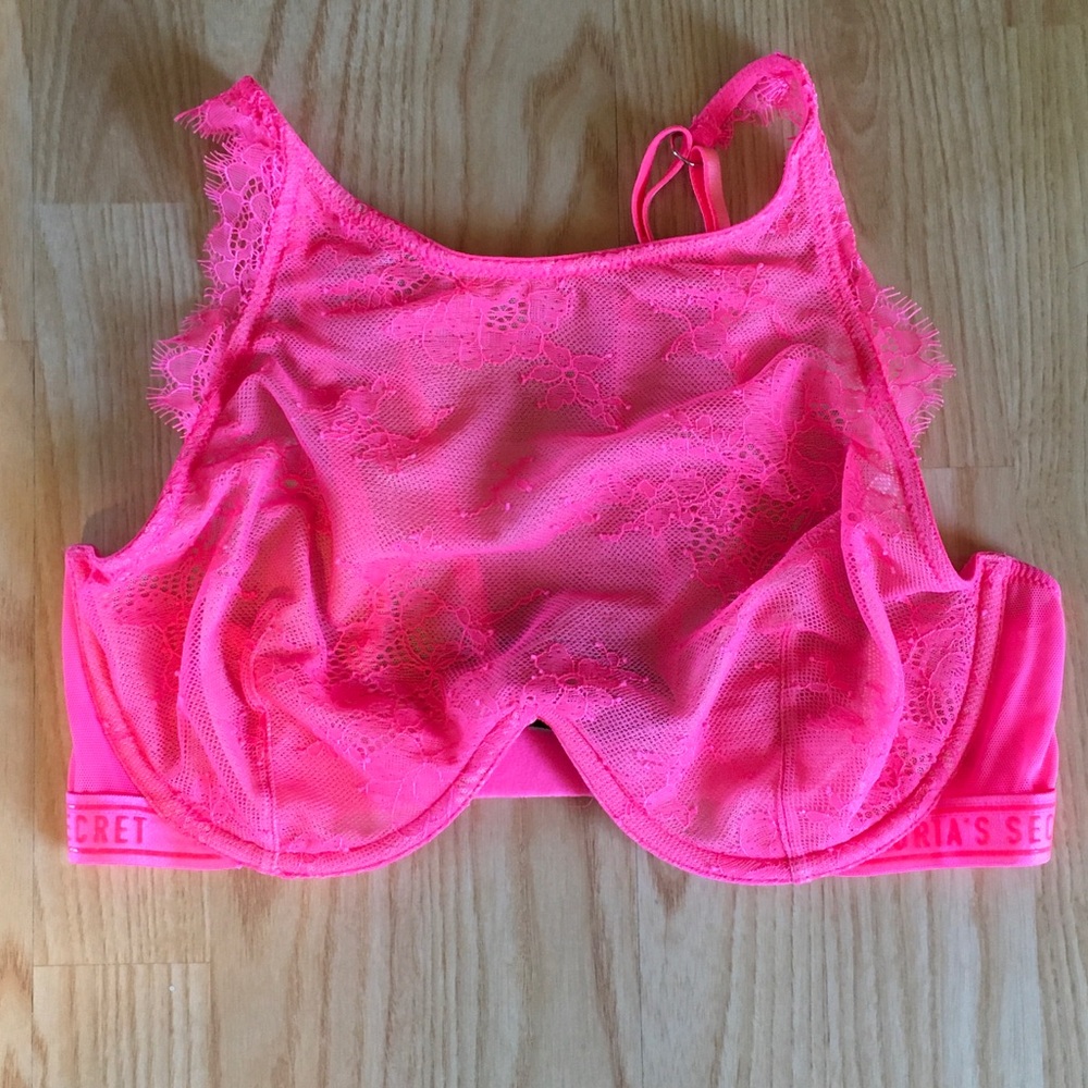 Victoria's Secret Hot Pink Lace High-Neck Bralette